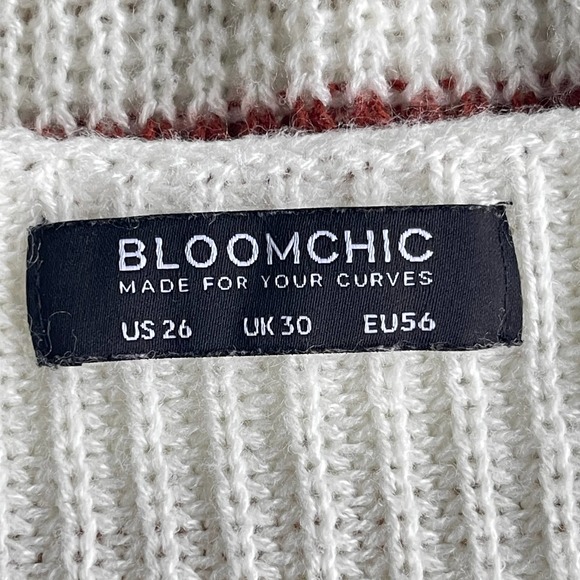 Bloomchic Sweater Womens Plus Size 26 Cream Striped Long Sleeve Boxy V-neck - Picture 4 of 10